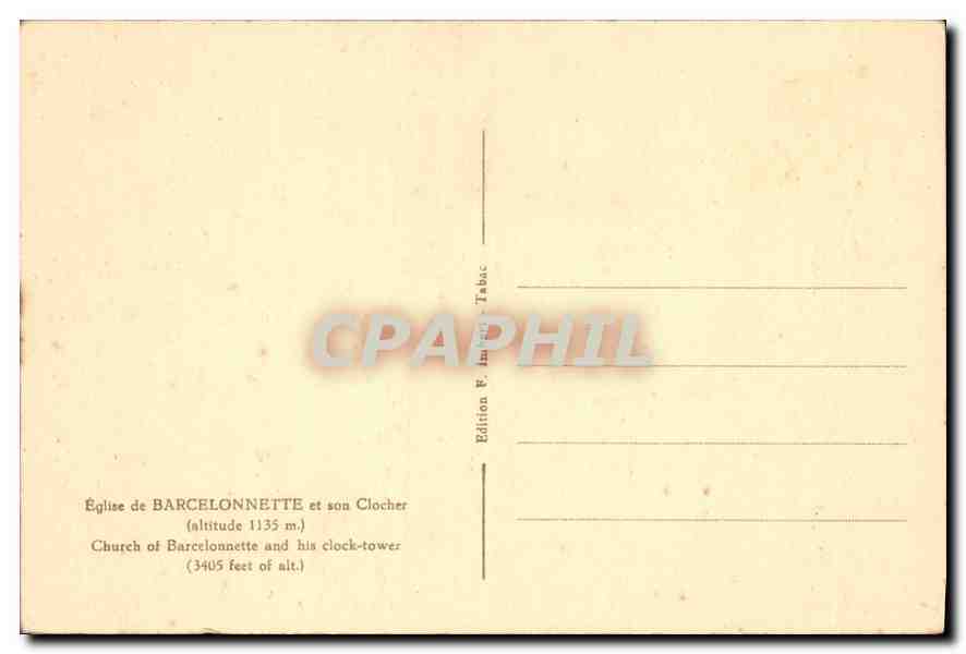CPA Eglise de Barcelonnette et son Clocher (altitude 1135 m) — Back
