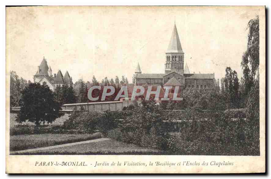 CPA Paray le Monial Jardin de la Visitation la Basilique et l'Enclos des Chapelains