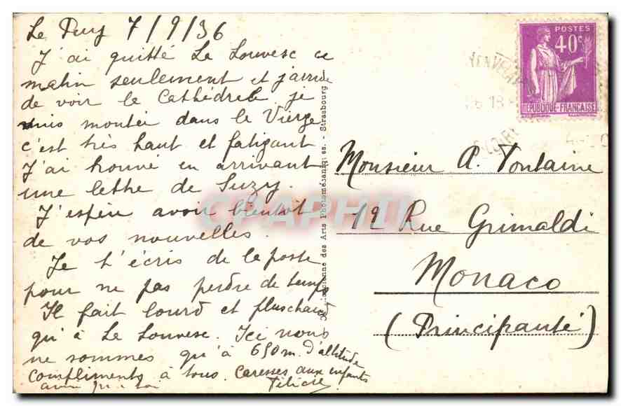 CPA Le Puy Rocher Corneille — Rückseite