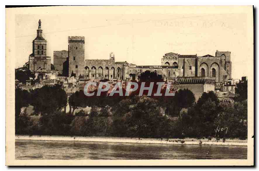 CPA Avignon (Vaucluse) Le Palais des Papes vu de la rive droite du Rhone