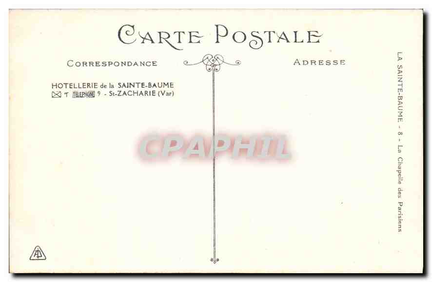 CPA Hotellerie de la Sainte Baume St Zacharie — Verso