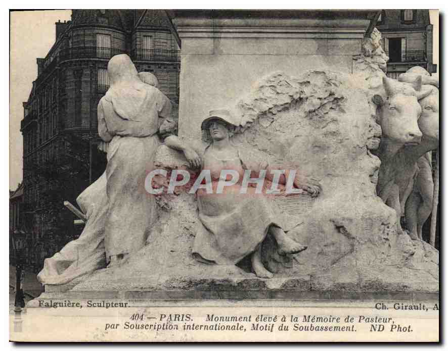 CPA Paris Monument eleve a la Memoire de Pasteur par Souscription internationale Motif du Soubasseme