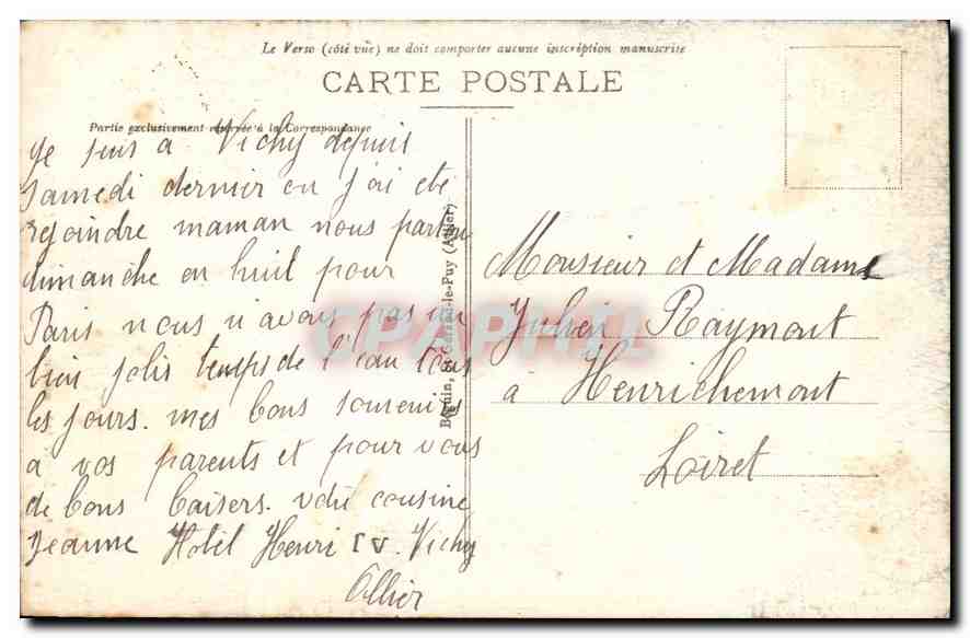 CPA Source intermittente de Vichy Bellerive — Verso
