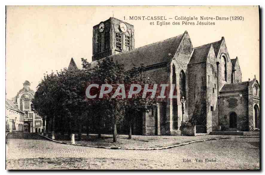 CPA Mont Cassel Collegiale Notre Dame (1290) et Eglise des Peres Jesuites