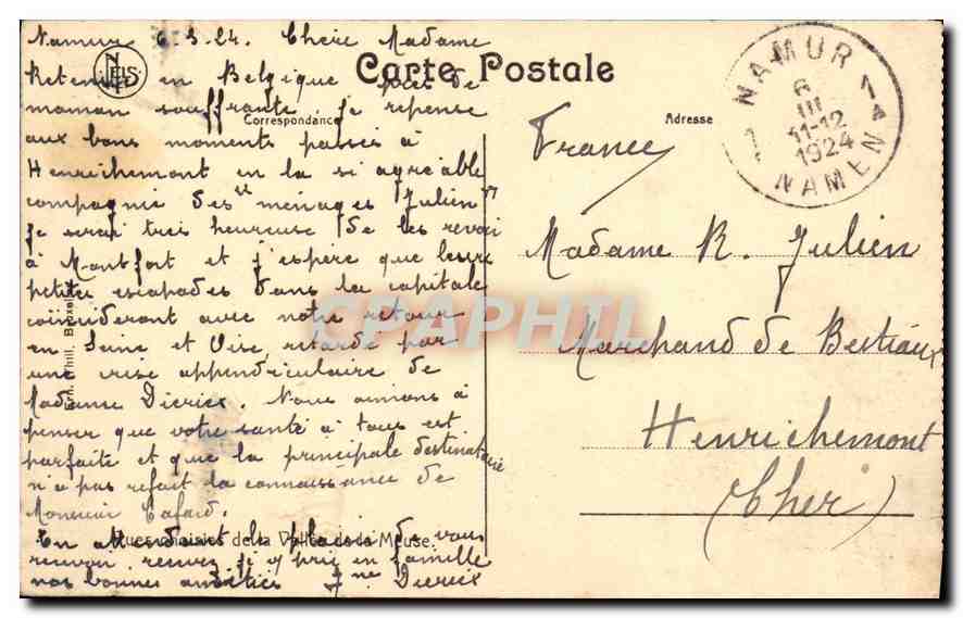 CPA Dinant La Chadelle l'Eglise et le Pont — Rückseite