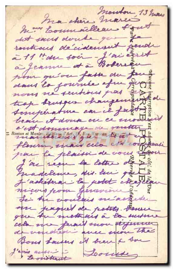 CPA Menton Vue generale prise du Boulevard de Garavan — Rückseite