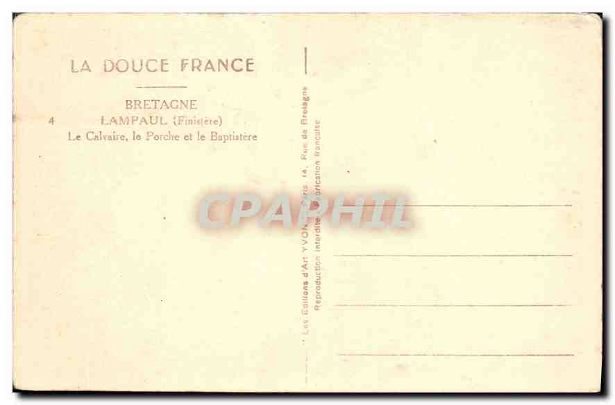 CPA Bretagne Lampaul (Finistre) Le Calvaire Le Porche et le Baptistere — Rückseite