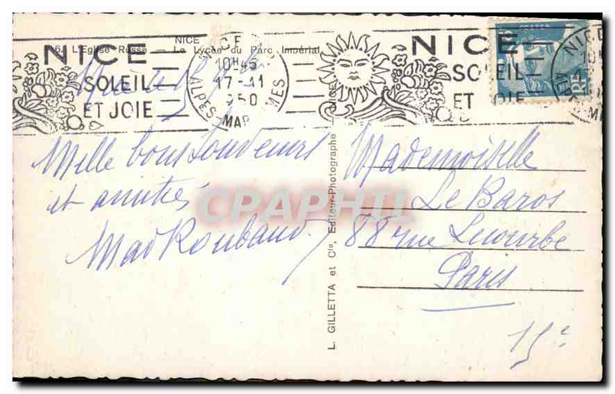 CPA Nice Soleil et Joie Eglise Russe Russie Russia — Rückseite