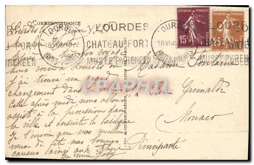 CPA Lourdes L'Esplande et la Basilique Vues du Chateau Fort — Verso