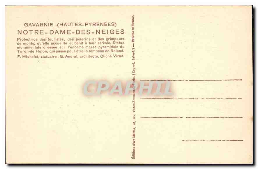 CPA Gavarnie (Haute Pyrenees) Notre Dame des Neiges — Rückseite