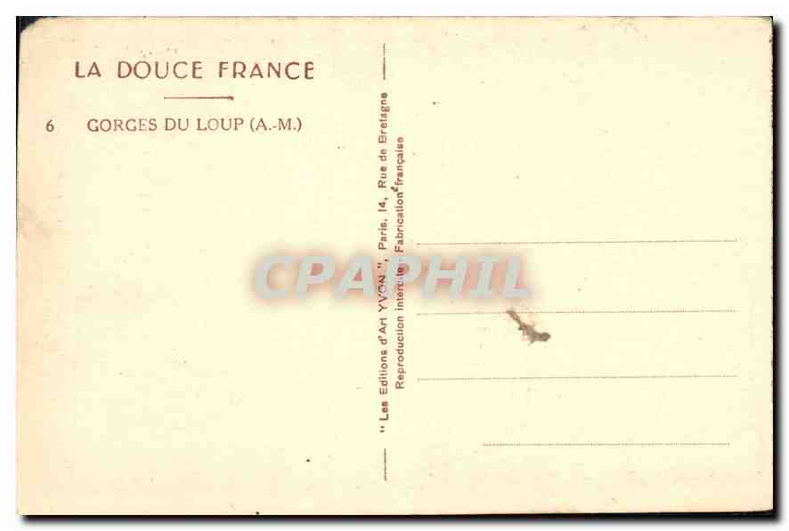 CPA La Douce France(A M) Gorges du Loup — Rückseite