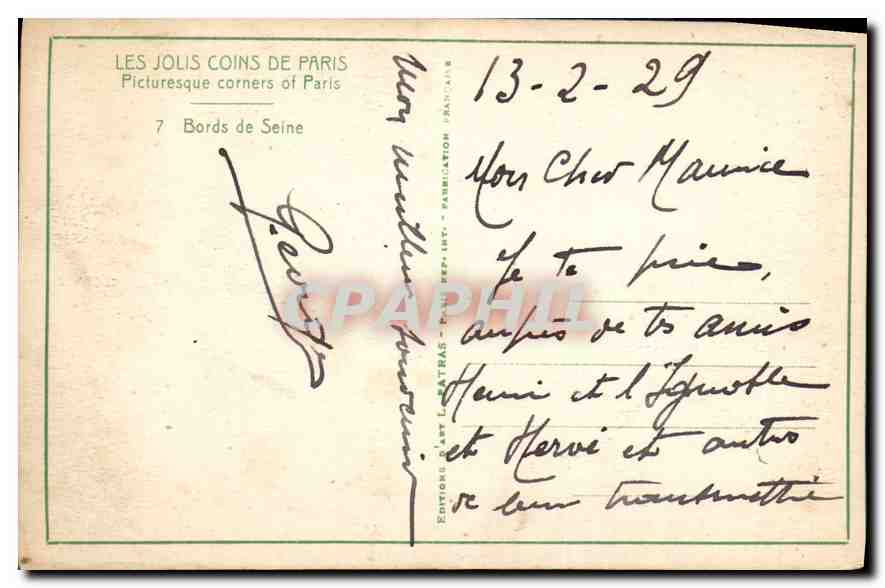 CPA Les Jolis Coins de Paris Bords de Seine — Rückseite