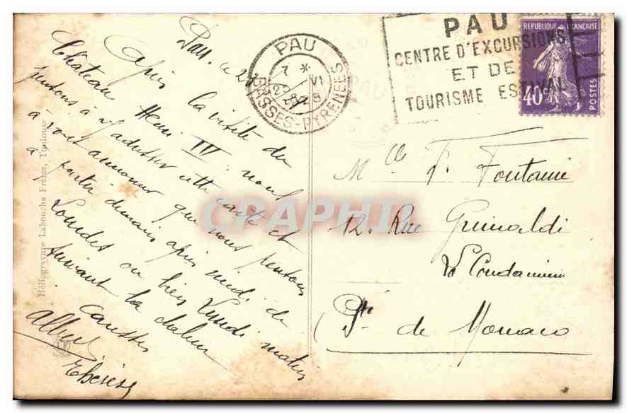 CPA Pau Chateau Henri IV et le Pic du Midi d'Ossau — Rückseite