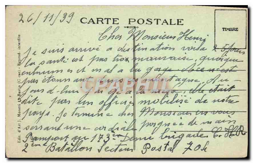 CPA Vizz avona (Corse) Monte d'Oro — Back
