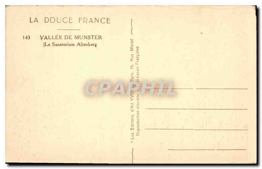CPA Vallee de Munster Le Sanatorium Altenberg La douce France — Rückseite