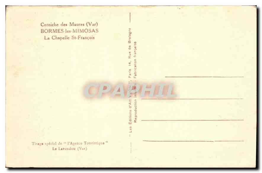 CPA Corniche des Maures (Var) Bormes les Mimosas La Chapelle St François — Verso