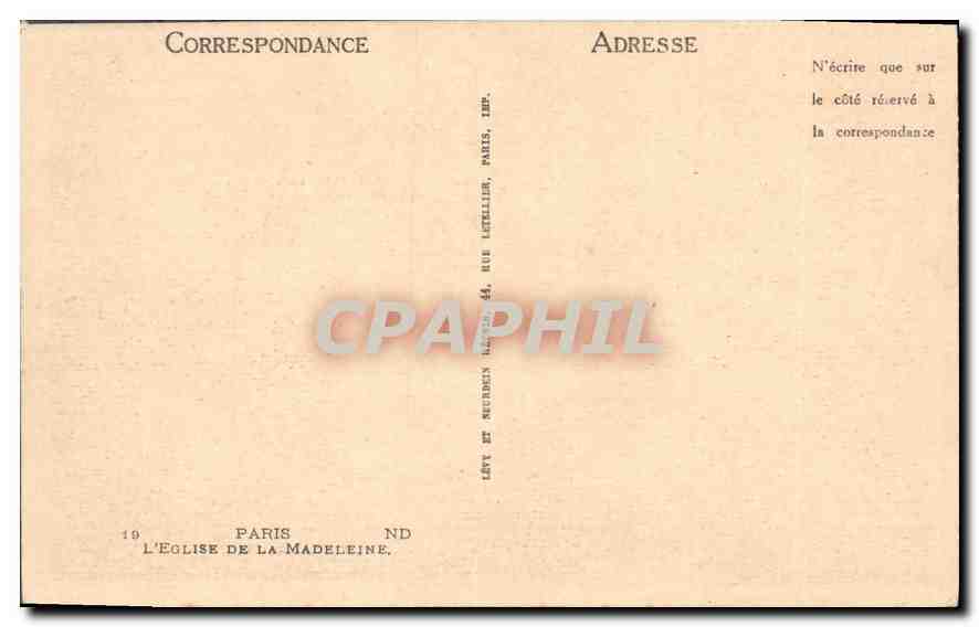 CPA Paris L'Eglise de la Madeleine — Verso
