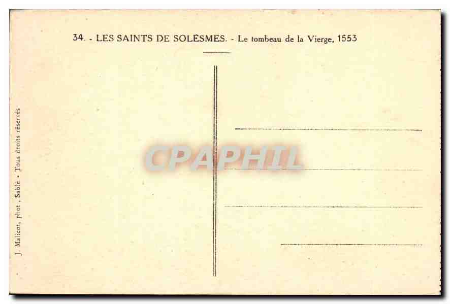 CPA Les Saints de Solesmes Le tombeau de la Vierge — Rückseite
