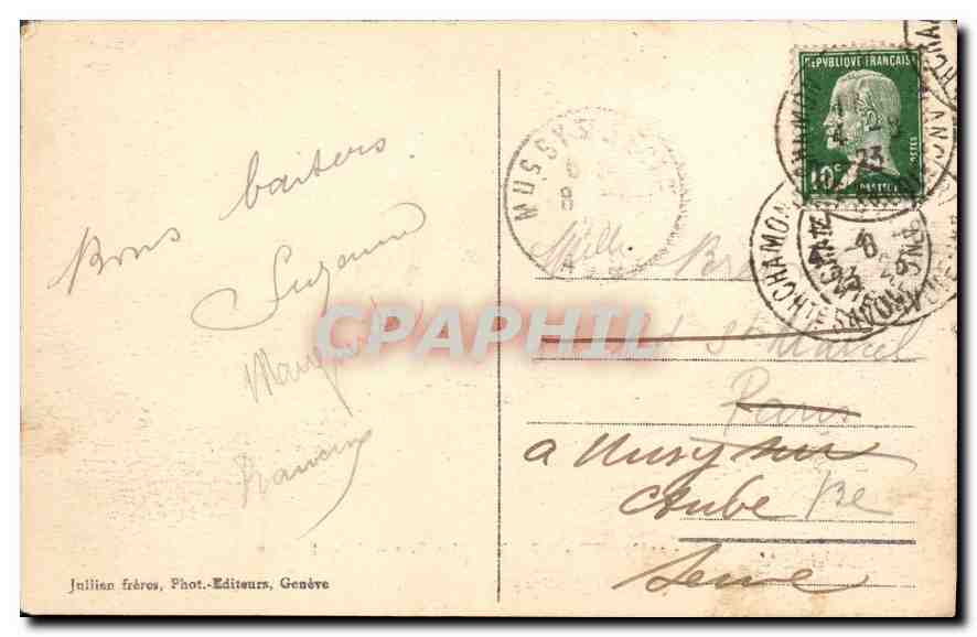 CPA Chamonix Plan Praz et l'Aiguille Verte — Verso