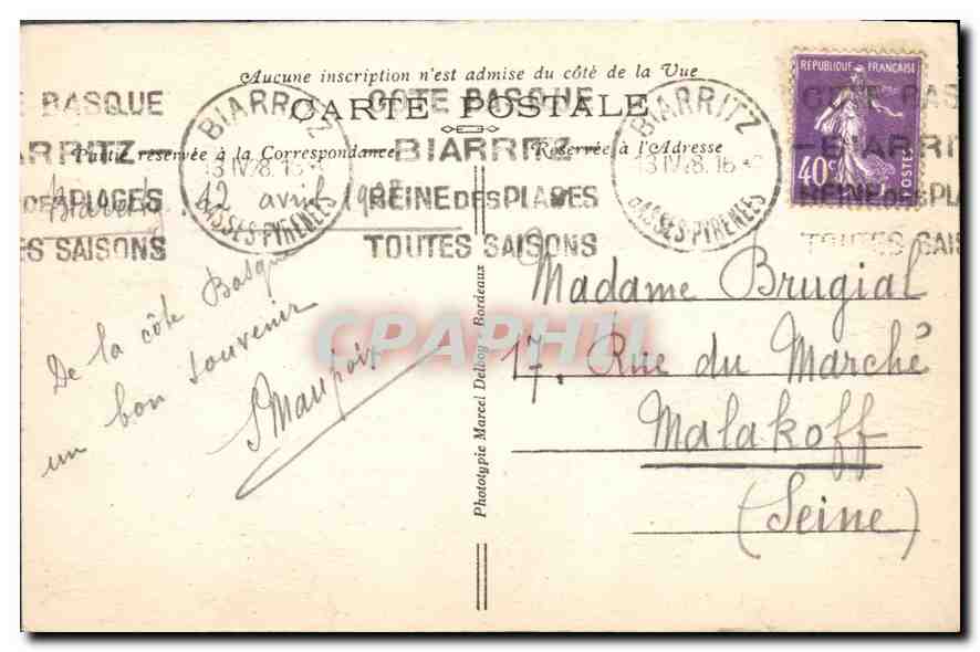 CPA Biarritz (B P) La Grande Plage — Rückseite