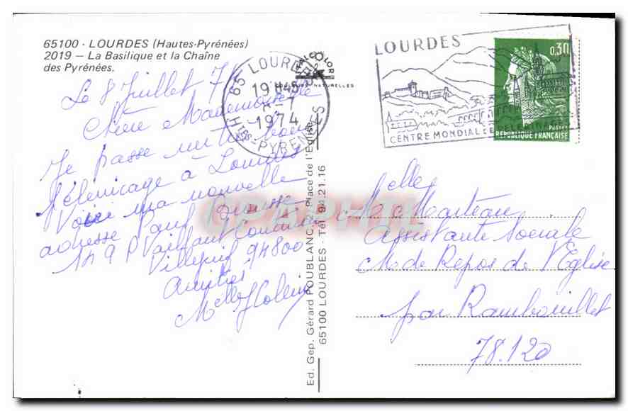 CPA Lourdes (Hautes Purenees) La Basilique et la Chaine des Pyrenees — Verso