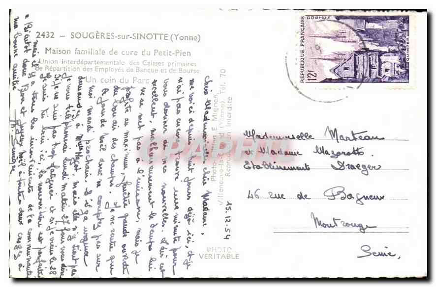 Sougères-sur-Sinotte — Maison familiale du curé du Petit-Pien — S. Mignon — Verso