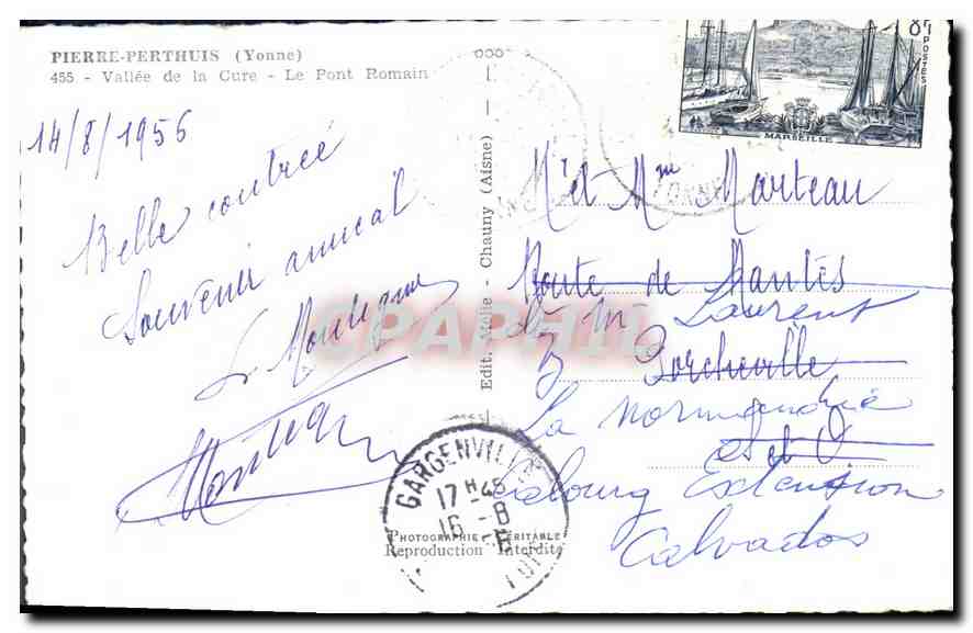 CPA Pierre Perthuis (Yonne) Vallee de la Cure Le Pont Romain — Rückseite