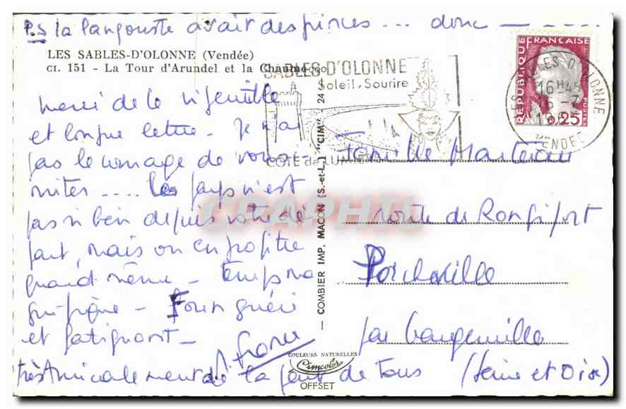 CPA Les Sables d'Olonne (Vendee) La Tour d'Arundel et la Chauree — Rückseite