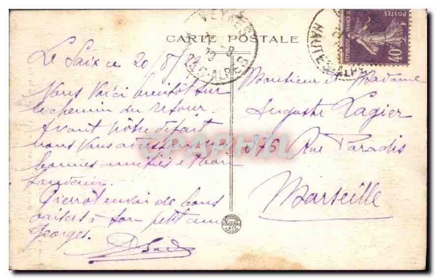 CPA Route de Clausonne Rocher de la Vierge — Rückseite