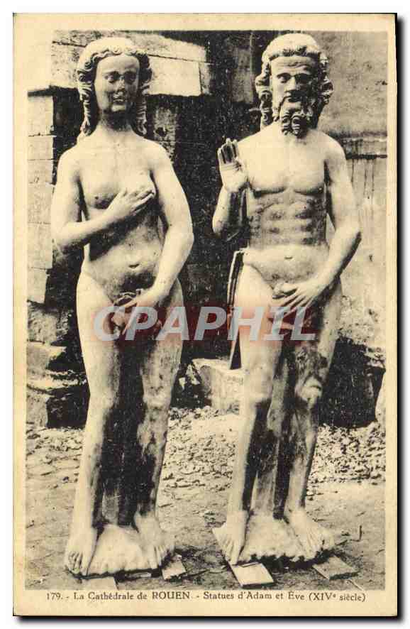 CPA Rouen La Cathedrale de Rouen Statues d'Adam et Eve (XIV siecle)