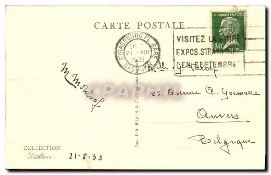 CPA Strasbourg La Cathedrale La Chaire — Rückseite