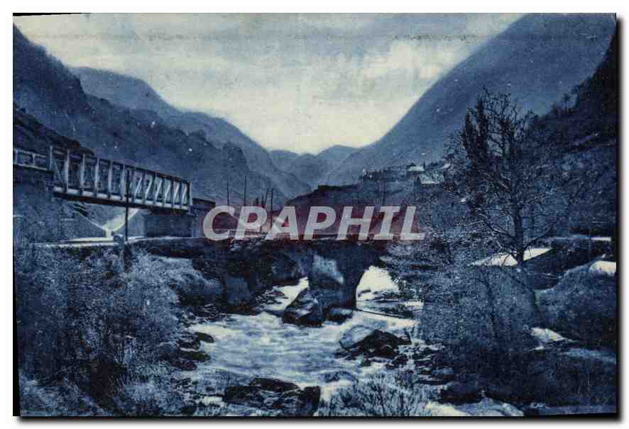 Tarjeta postal antigua Las Pirineos Alrededores de Oloron Valle de Aspe del Pont D'Estaut