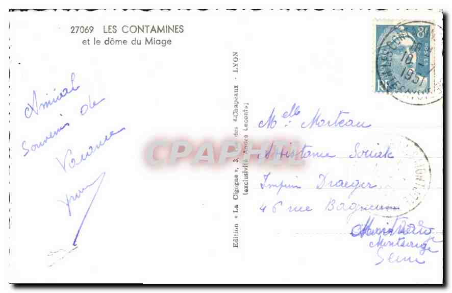 CPA Les Contamines et le dome du Miage — Verso