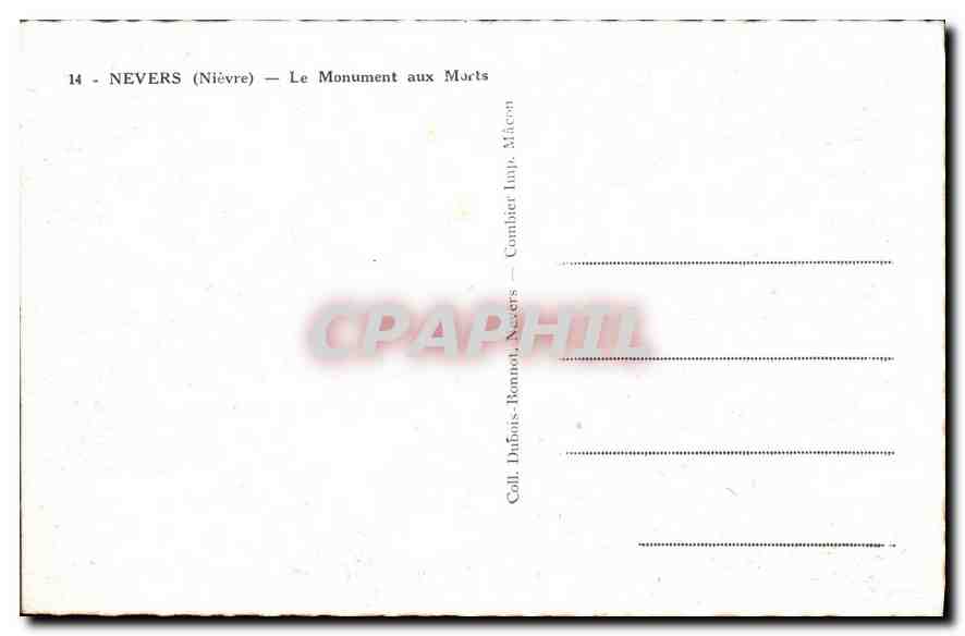 CPA Nevers (Nievre) Le Monument aux Morts — Rückseite