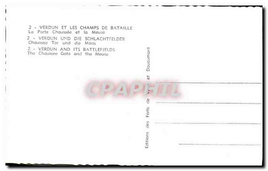 CPA Verdun et les Champs de Bataille La Porte Chaussee et la Meuse — Rückseite