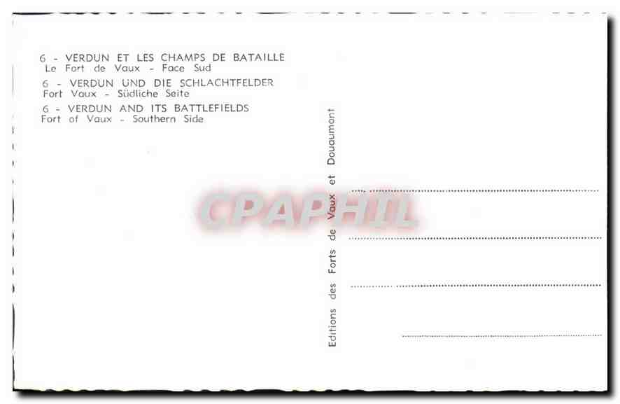 CPA Verdun et les Champs de Bataille Le Fort de Vaux Face Sud — Rückseite