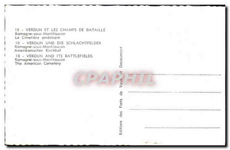 CPA Verdun et les Champs de Bataille Le Cimetiere americain — Rückseite