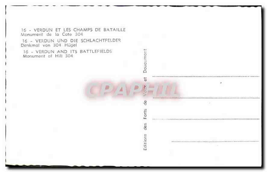 CPA Verdun et les Champs de Bataille Monument de la Cote 304 — Rückseite