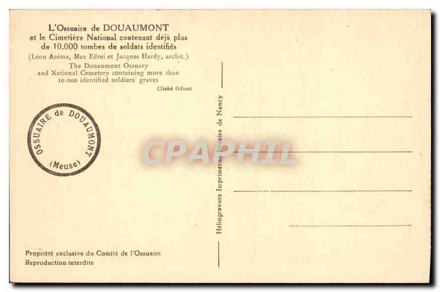 CPA L'Ossuaire de Douaumont et le Cimetiere National contenant deja plus de 10 000 tombes de soldats — Rückseite
