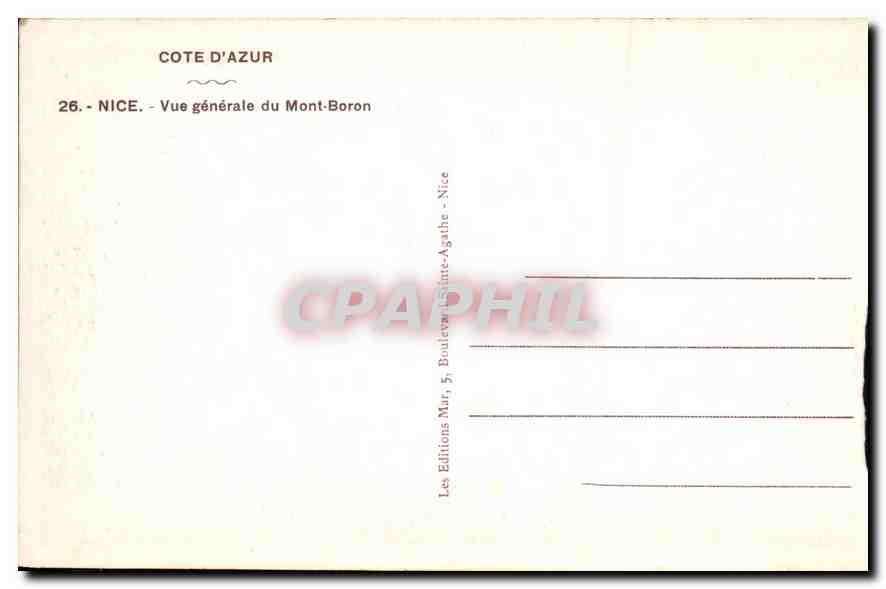 CPA Nice Cote d'Azur Vue generale du Mont Boron — Verso