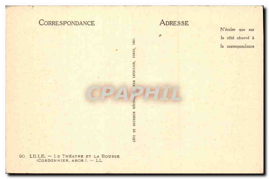 CPA Lille The Theatre et la Bourse  — Rückseite