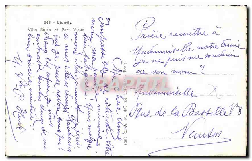 CPA Biarritz Villa Belze et Port Vieux  — Rückseite