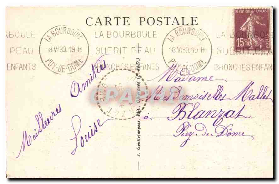 CPA La Bourboule Vue generale prise du Mont sans Souci  — Rückseite