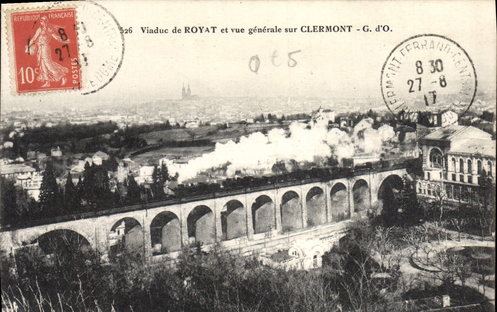 CPA Viaduc de Royat et vue generale sur Clermont Train 