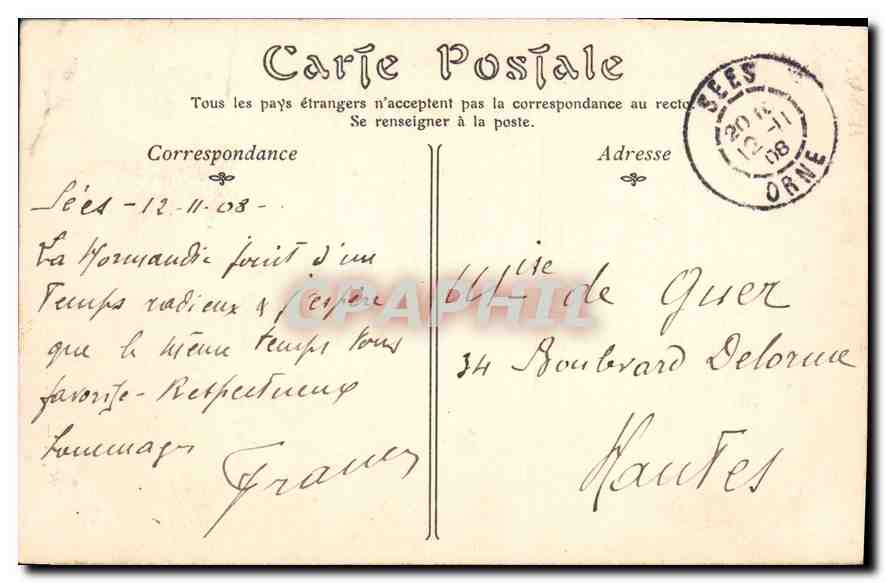 CPA Sees Hotel du Comte de Curial Lion  — Rückseite