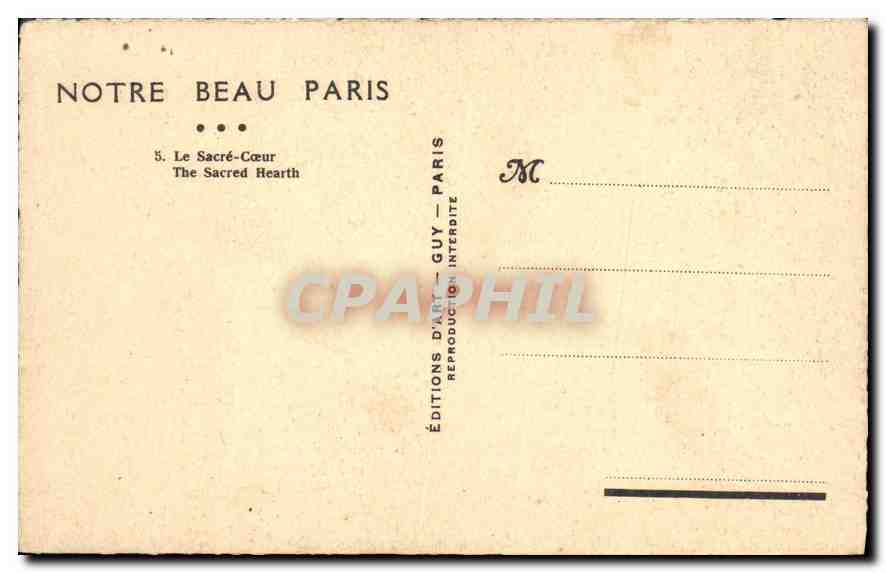 CPA Paris Le Sacre Coeur  — Rückseite