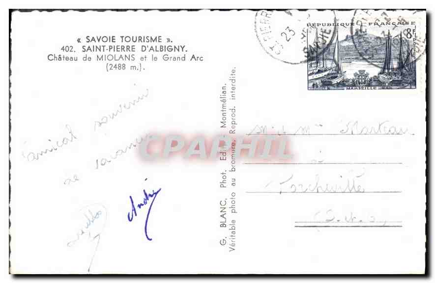 CPA Savoie Tourisme Saint Pierre d'Albigny chateau de Miolans et le grand Arc  — Rückseite