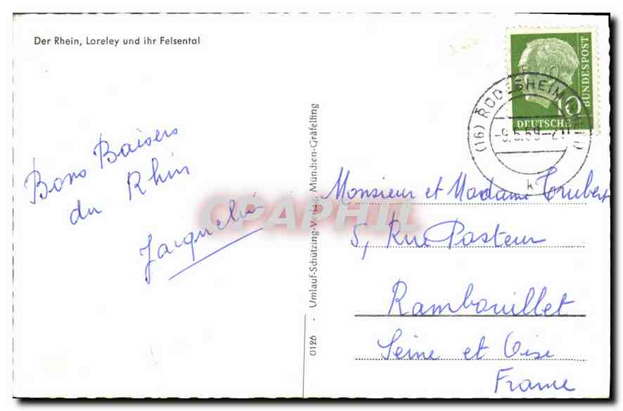 Le Rhin, Loreley et son falaises — Umlauf-Schützing-Verlag, n° 0126 — Rückseite