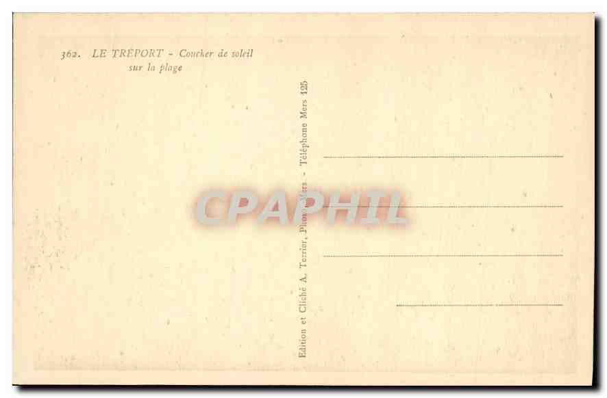 CPA Le Treport coucher de soleil sur la plage  — Rückseite