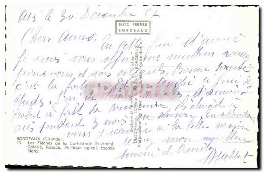 CPM Bordeaux Gironde les Fleches de la cathedrale St Andre Golerie Rosace Portique ogival facade Nor — Verso